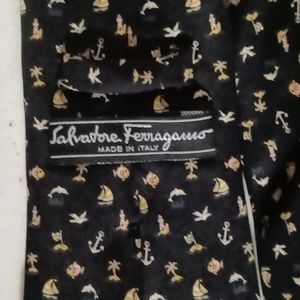 Salvatore Ferragamo, made in Italy, navy blue, cream, orange